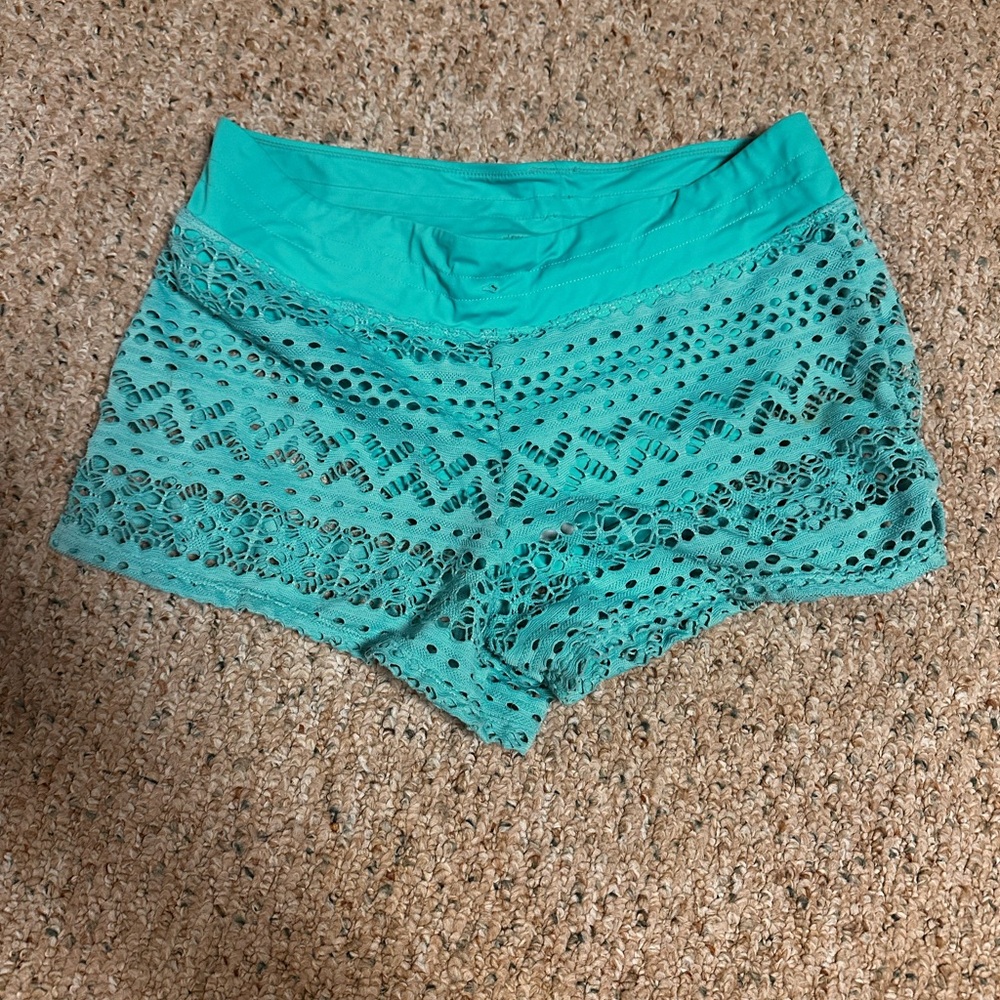 Teal Lace Athletic Shorts for Women